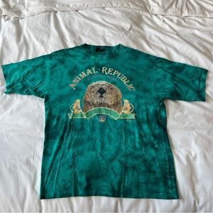 Vintage Teal Acid Wash Sea Otter Graphic Tee